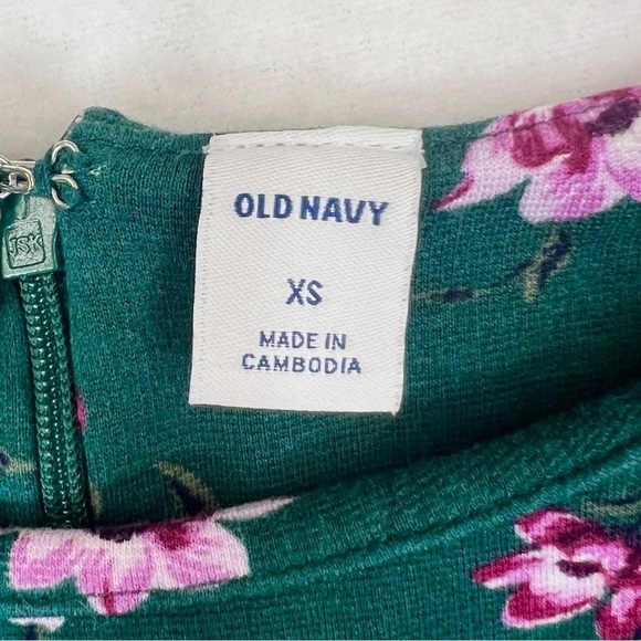 OLD NAVY Long Sleeve Ponte Knit Shirred Sleeve Sheath Dress Green Floral Fall XS - Picture 7 of 12